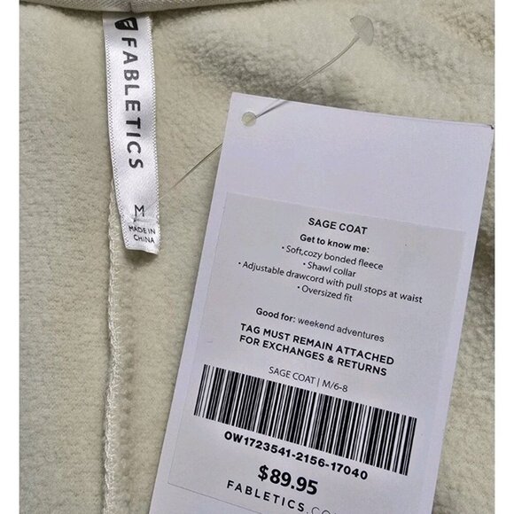 Fabletics Sage Open Jacket Coat Womens Size Medium Oatmeal Cream Cinch - Picture 4 of 7
